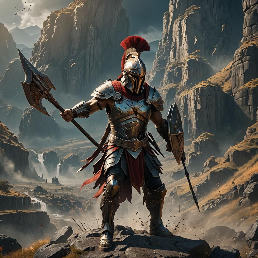 Epic Spartan Warrior with Spear, Detailed Matte Painting