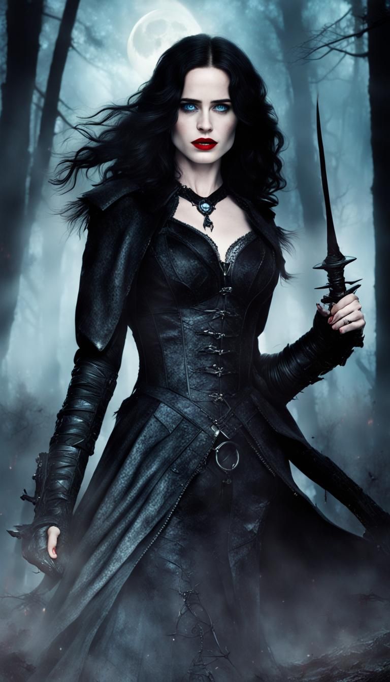 Sorceress Casting a Spell in a Dark Forest