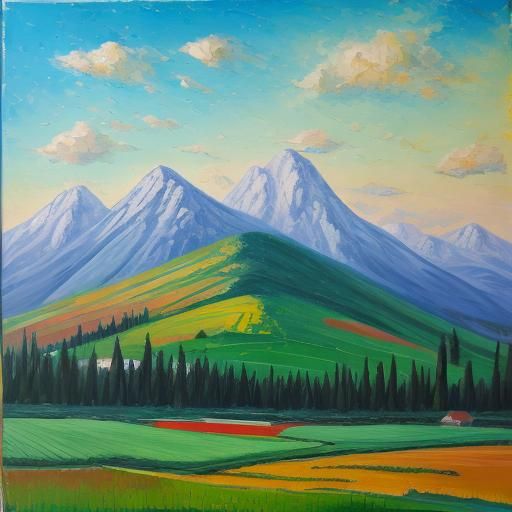 Impasto Painting of a Farming Landscape