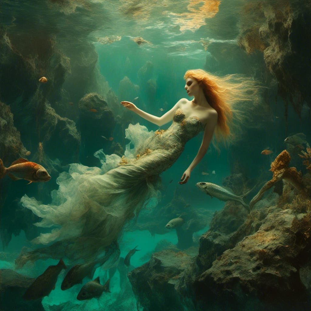 Mermaids Lounging in Crystal Lagoon: Hyperrealistic Digital ...