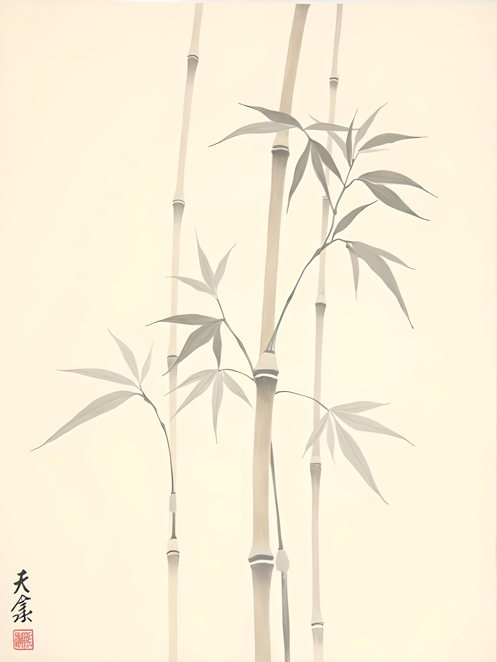 Elegant Minimalist Chinese Bamboo Ink Painting
