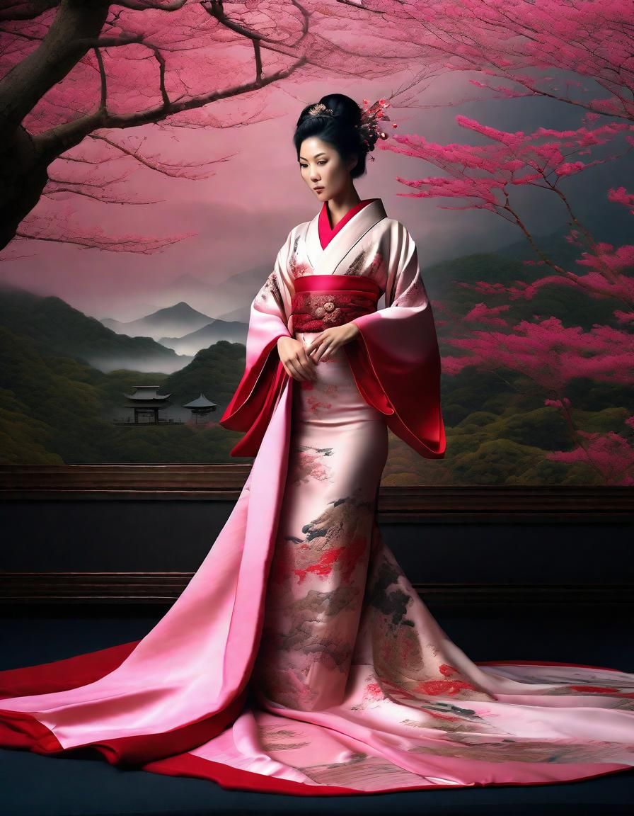 beautiful japanese woman age 30 slender svelte wearing silk ...