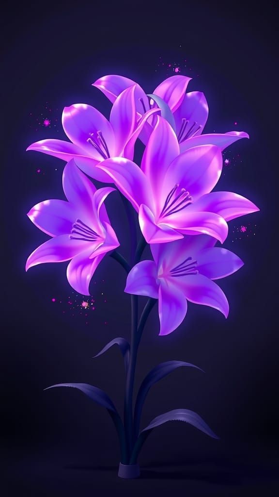 Luminous Purple Lilies in Digital Painting Style