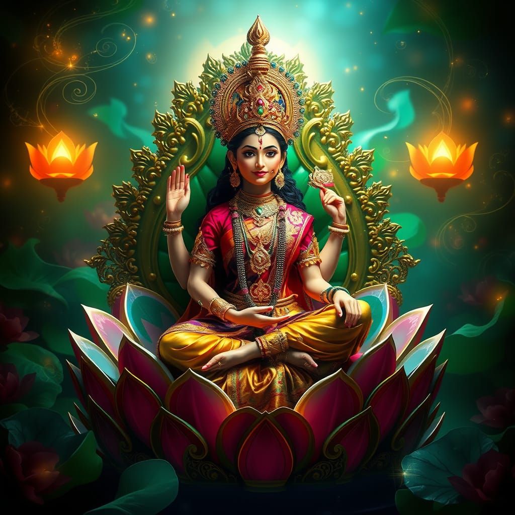 Golden Goddess on a Majestic Lotus Throne
