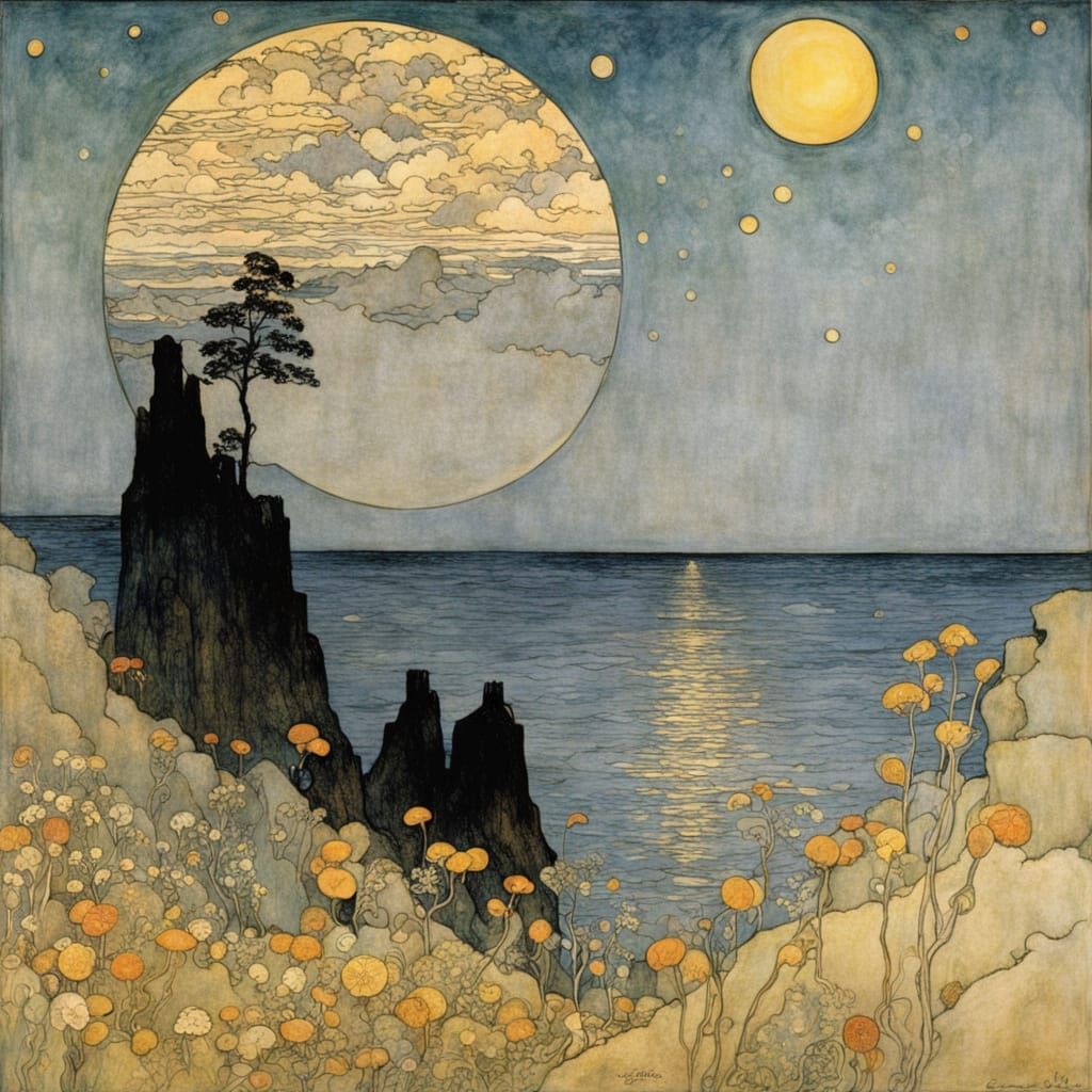 Vibrant Summer Landscape in Art Nouveau Style