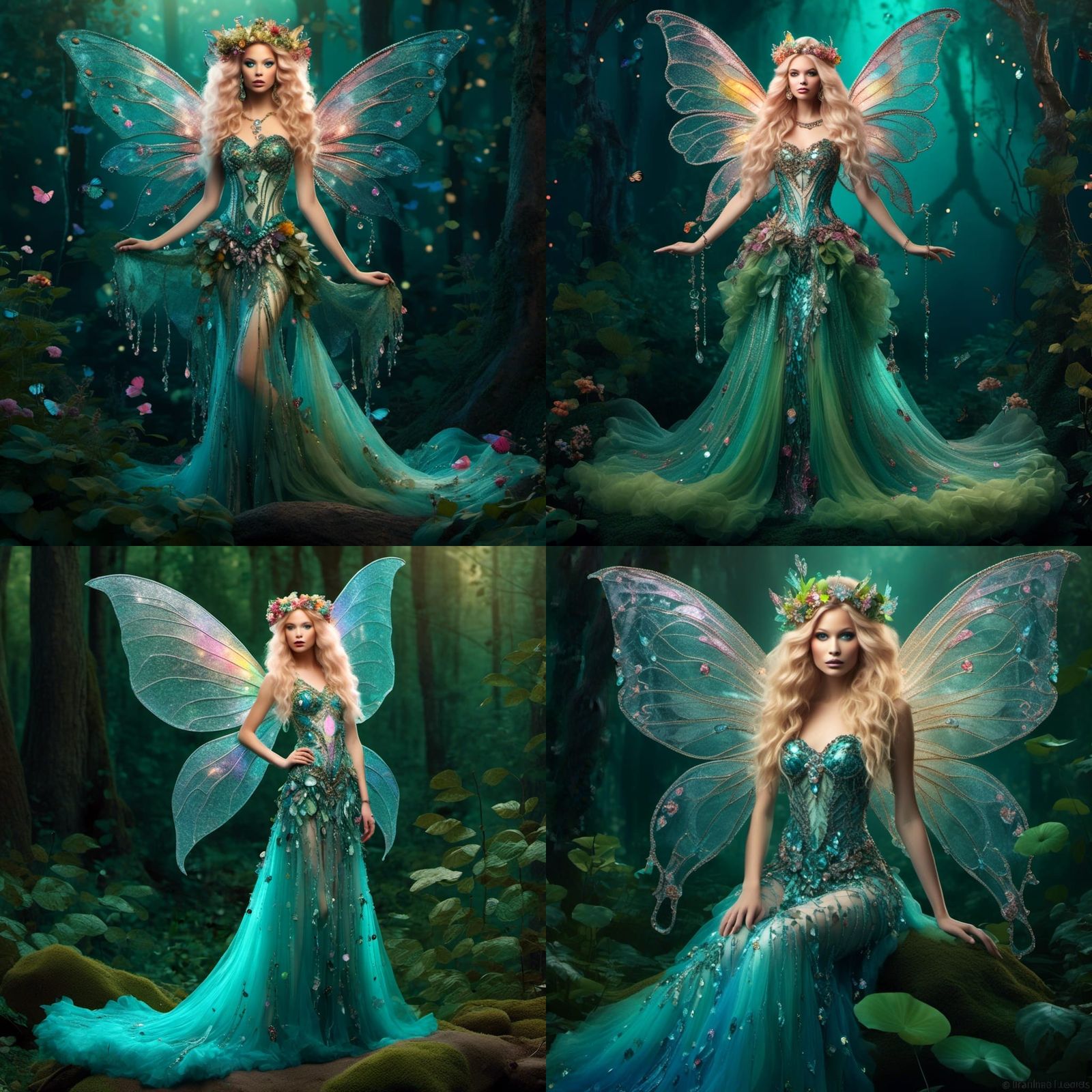 Hyperrealistic Enchanted Forest Fairy in Jeweled Dress