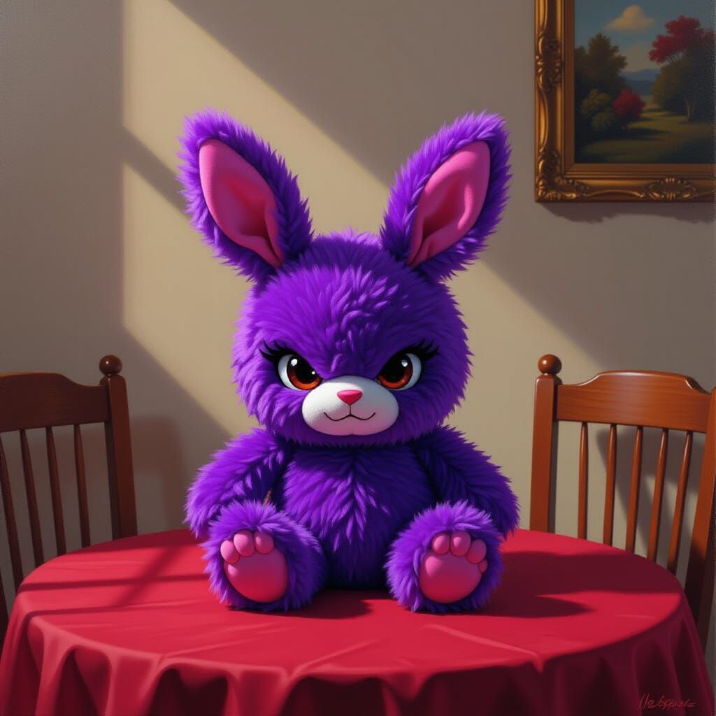 Evil Purple Devil Plushie Pouts with Bunny Ears