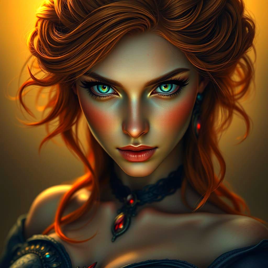 Hyper-Realistic Portrait of a Majestic Red-Haired Lady