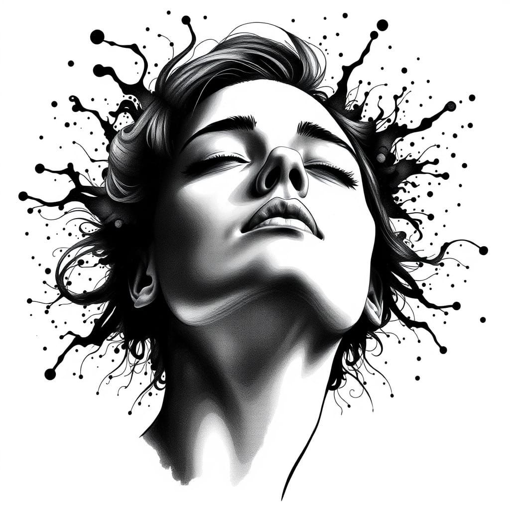 Ink Portrait with Abstract Fractal Design