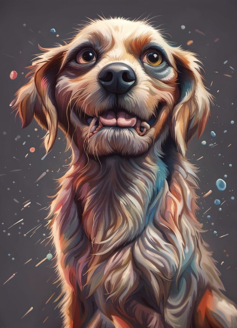 Colorful Caricature of a Dog in Pencil Style