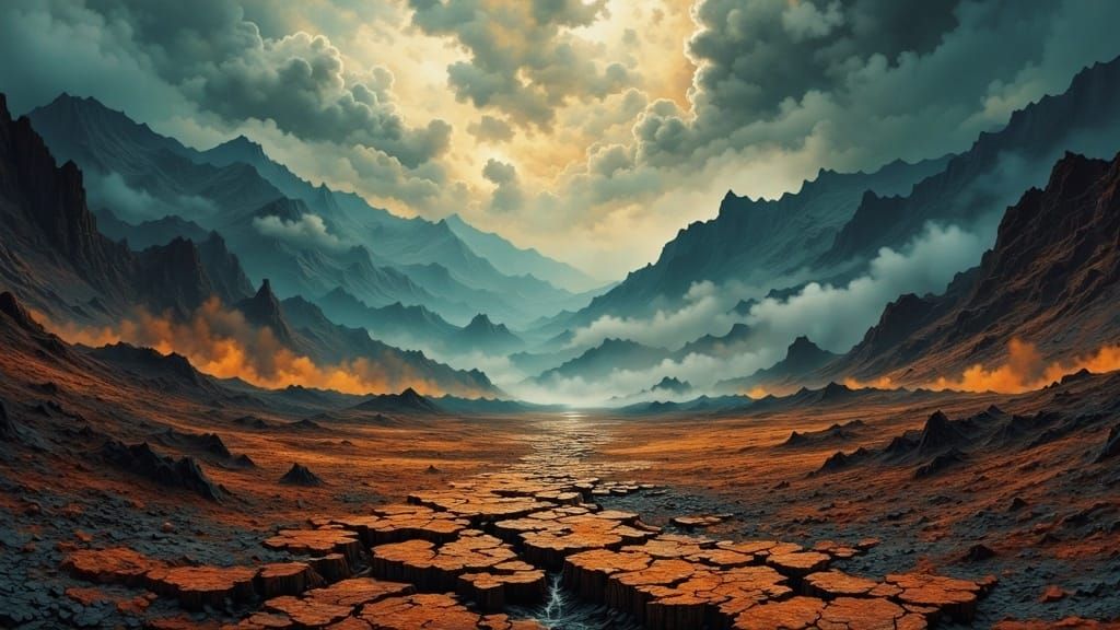 Alien Wasteland with Colossal Shapes