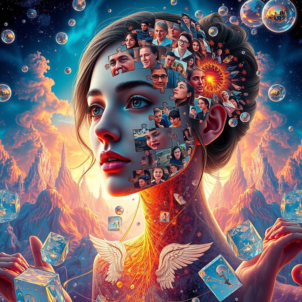 Surreal Portrait of a Woman in a Vibrant Multiverse