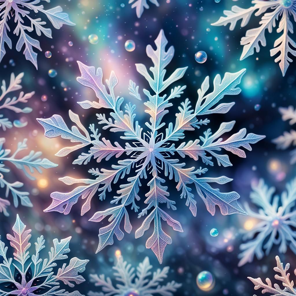 Ethereal Snowflake Blooms with Iridescent Majesty