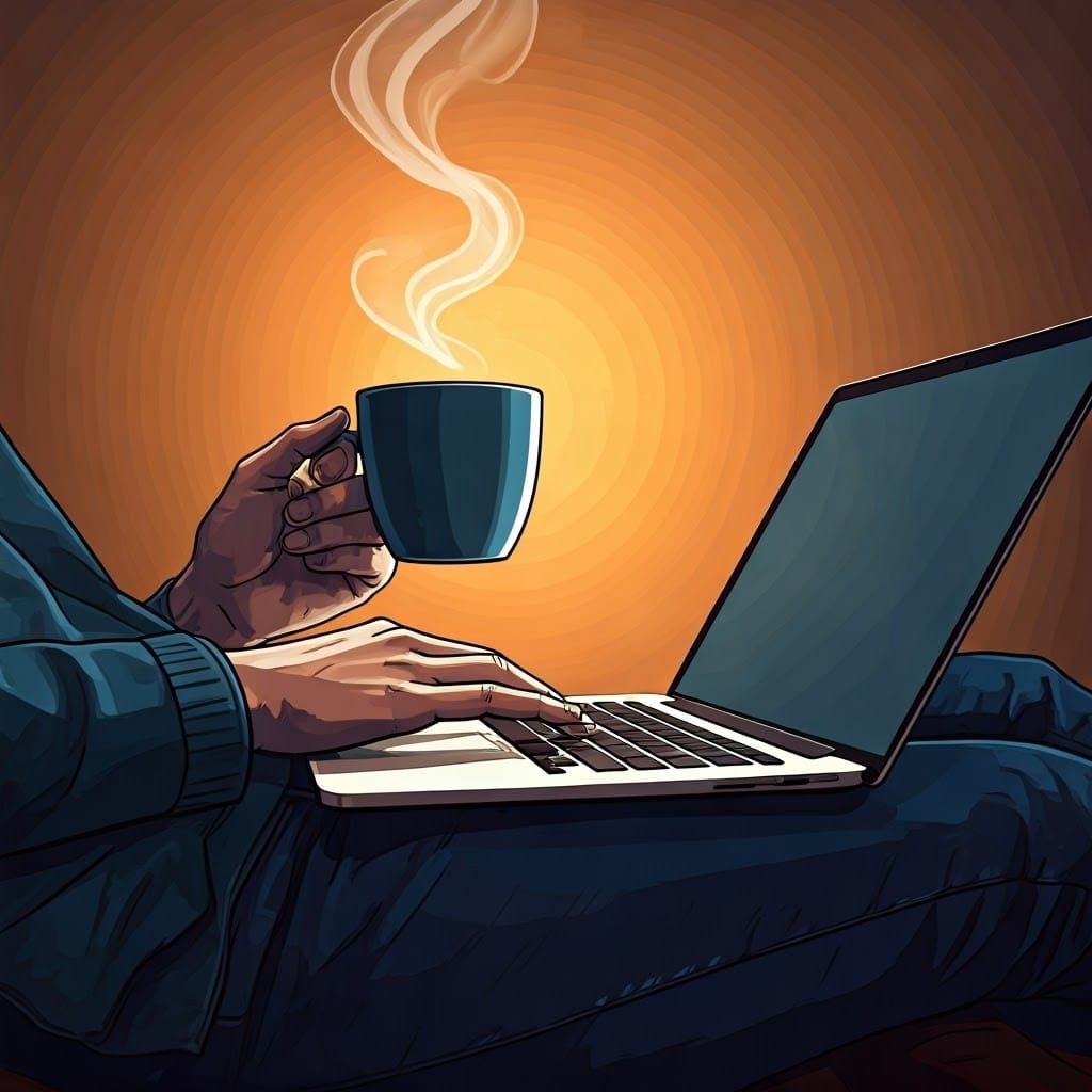 Cozy Coffee Break: Digital Illustration in Vibrant Style