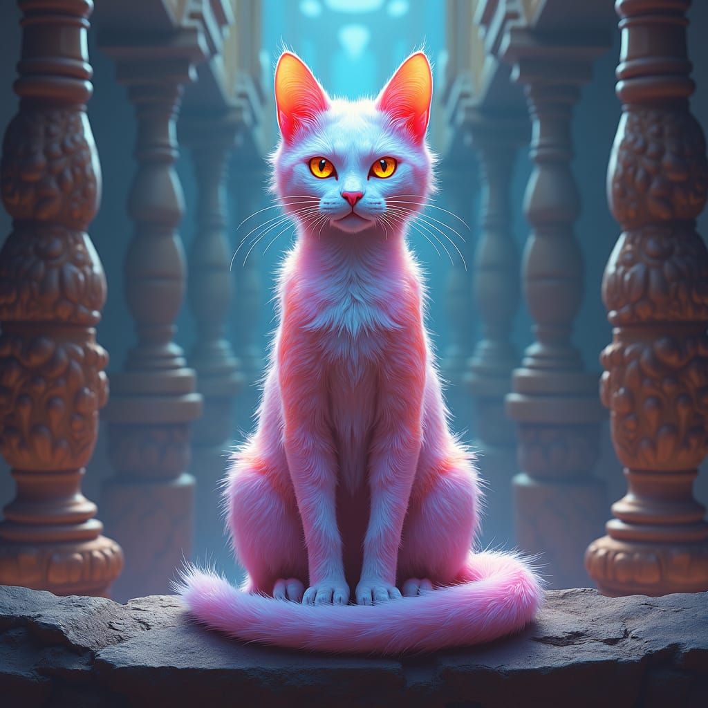 Iridescent Cat Judges from Surreal Realm