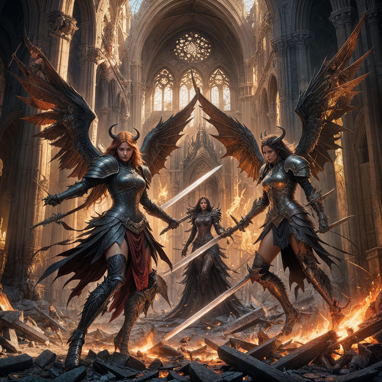 Angelic Battle: Devil Sword Fight in Fantasy Art