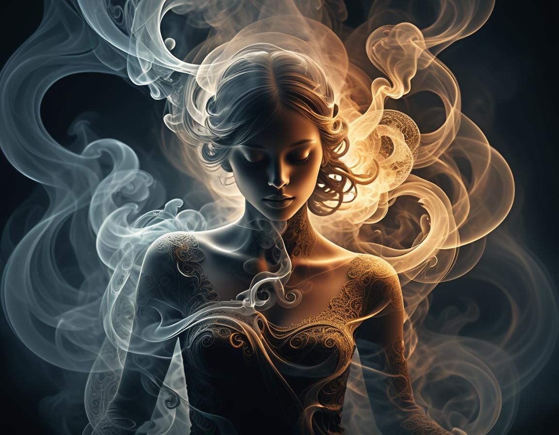Ethereal Smoke Portrait with Fractal Dreamscapes