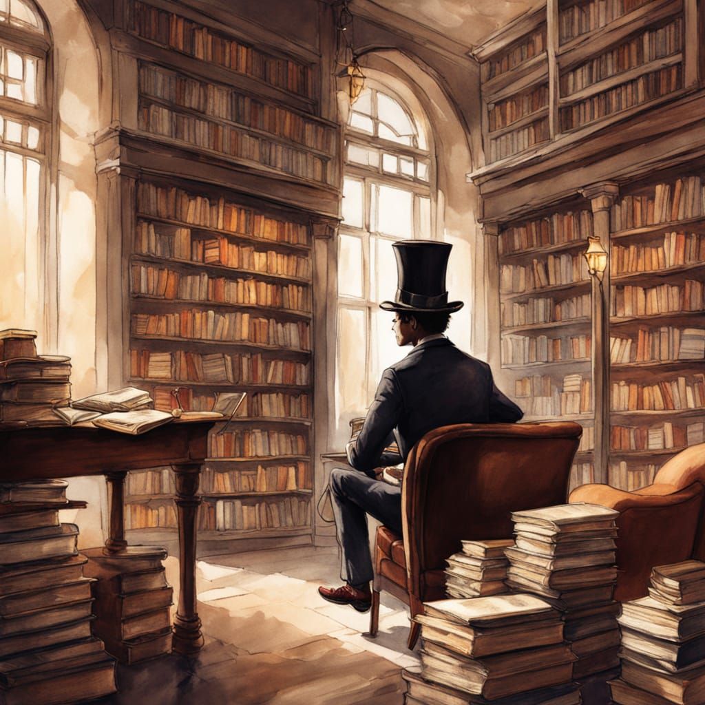 Elegant Top Hat Made of Books with Quill Pen
