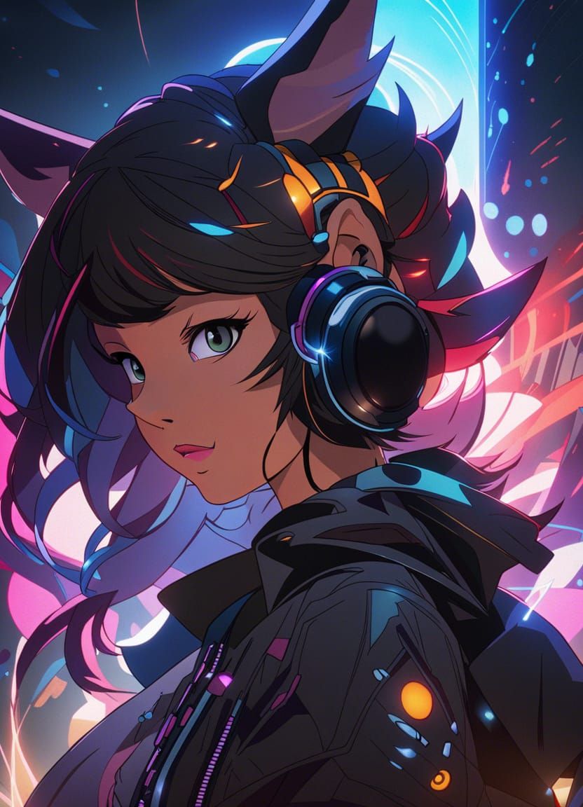 Neon Sunset Shimmer Disc Jockey Breathtaking Artwork