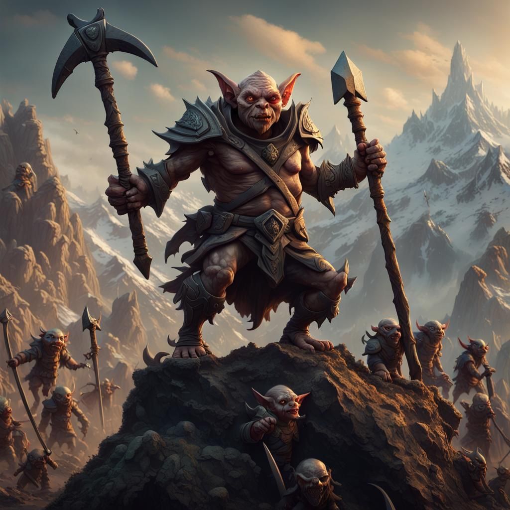 Goblin War General Leading Thralls, Detailed Matte Painting