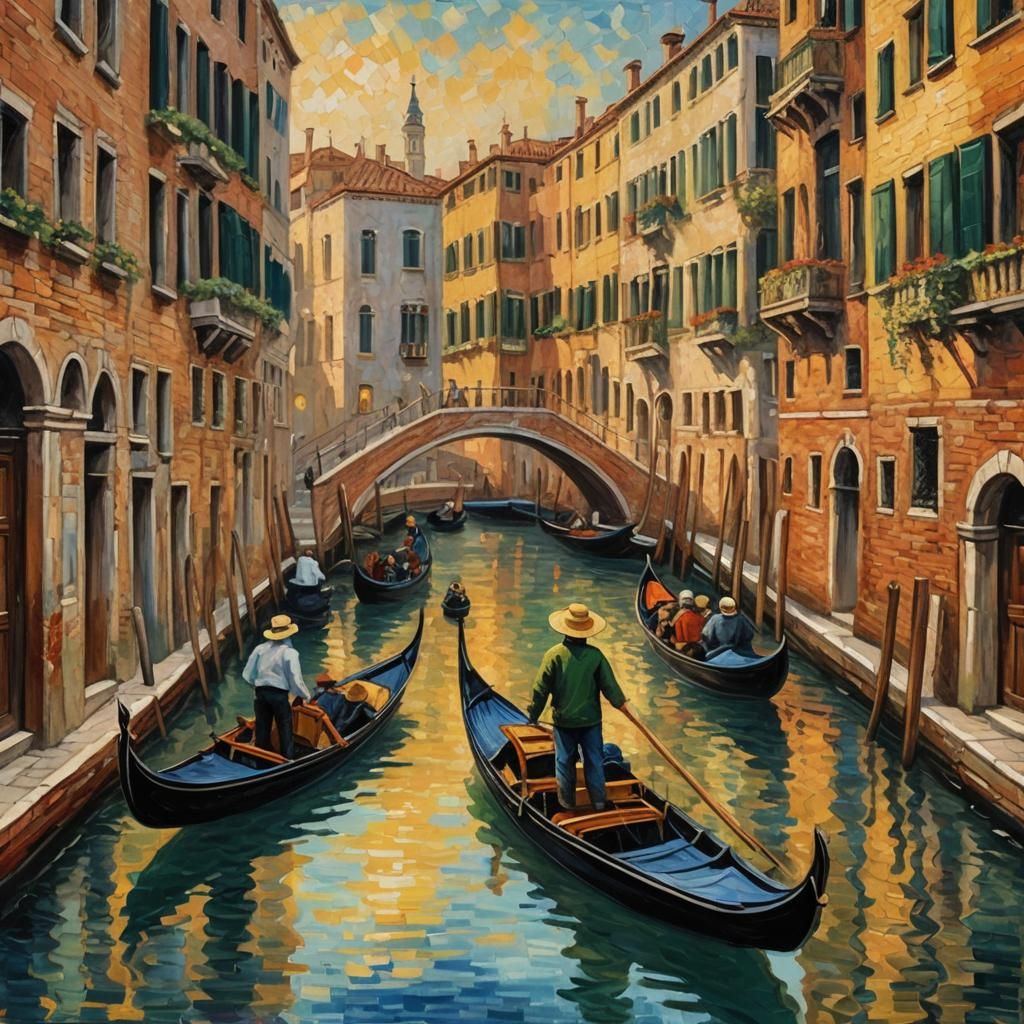 Venice Canal in Neo-Impressionist Expressionist Style