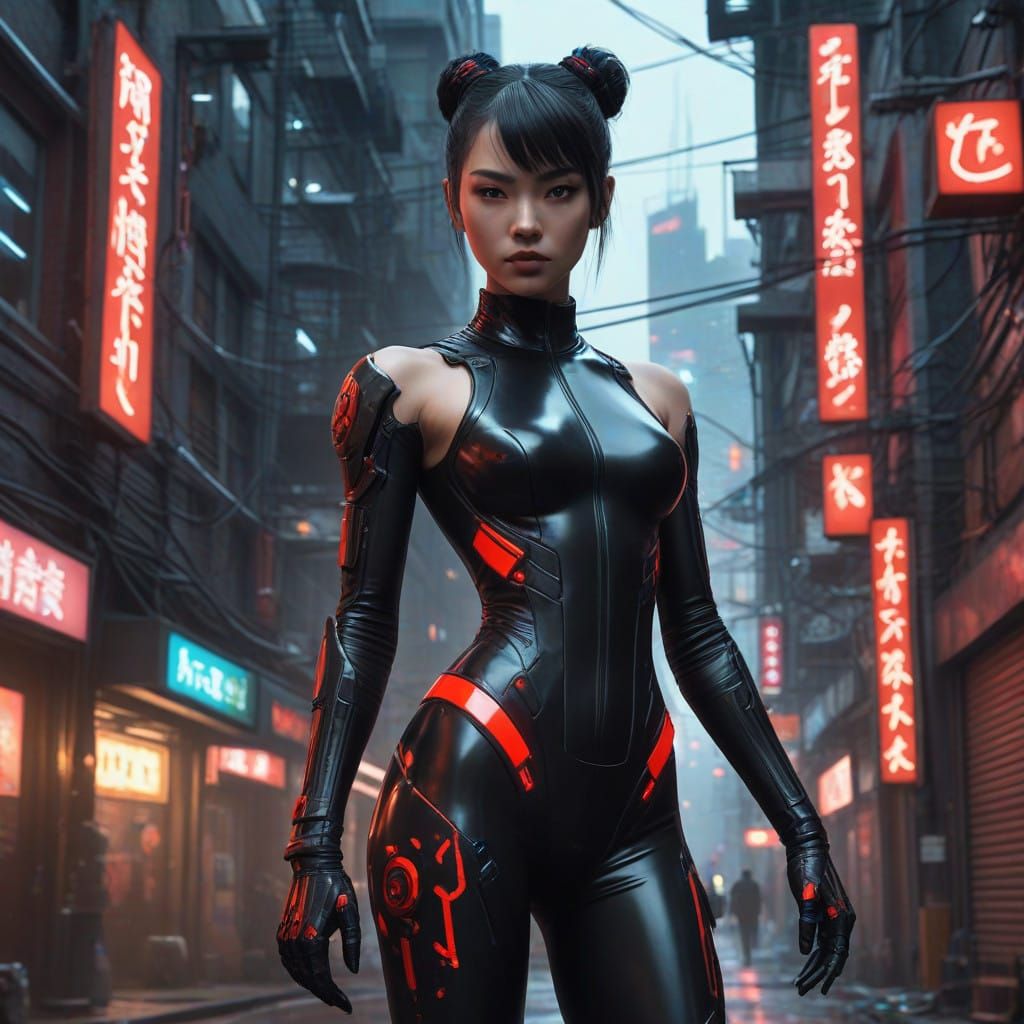 Cyberpunk Goddess in Neon Alleyway