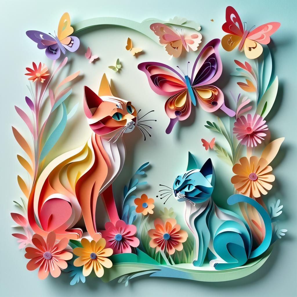 Colorful Papercraft Whimsy on a Bright Floral Background