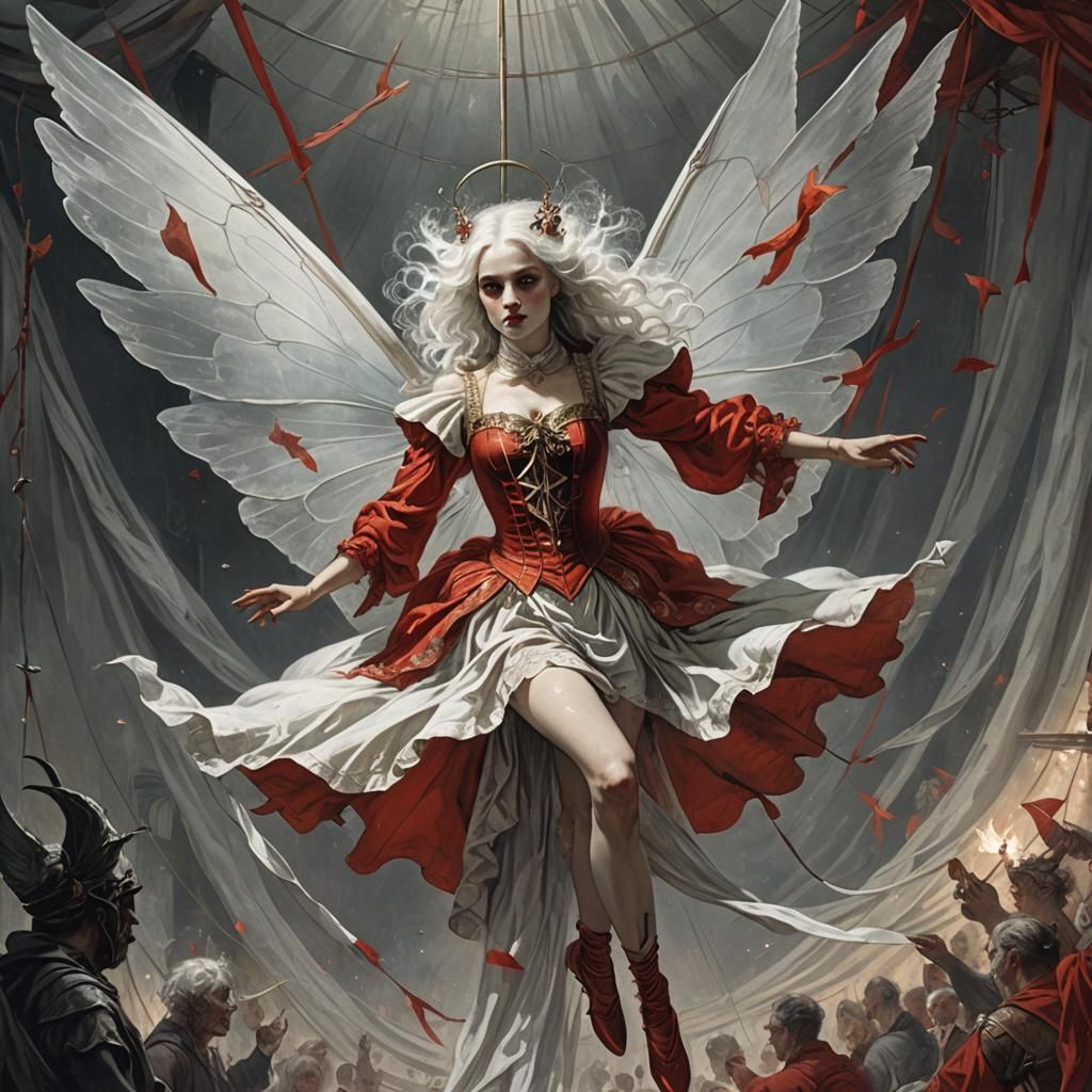 Circus Aerialist with Fairy Wings in Horror Style
