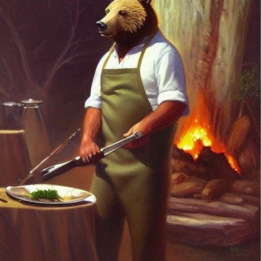 Grizzly Bear Chef: A Fantasy Oil Painting