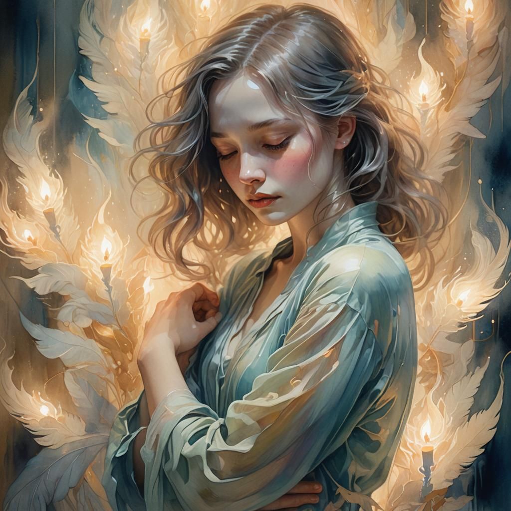 Ethereal Portrait of Loving Embrace in Watercolor Style