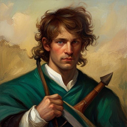 Half-Elf Swashbuckler with Scimitar: Oil Painting