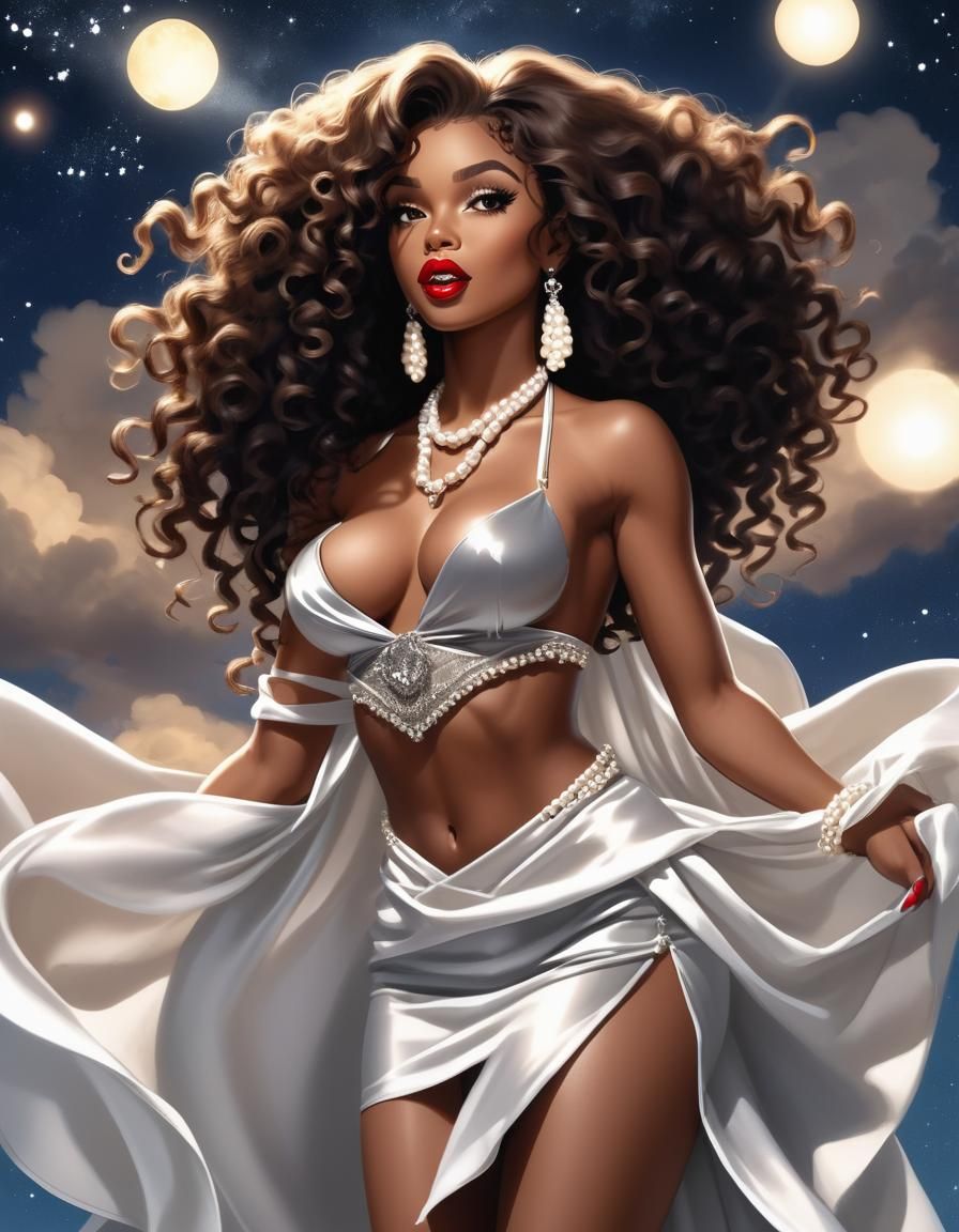 Beautiful Afro-American Woman in Dazzling Night Sky