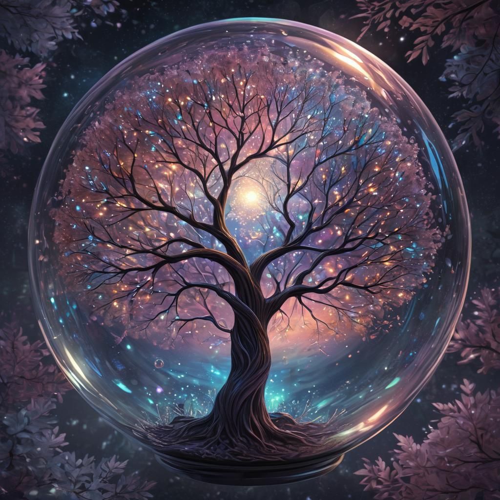 Glowing Tree in Glass Sphere Digital Painting