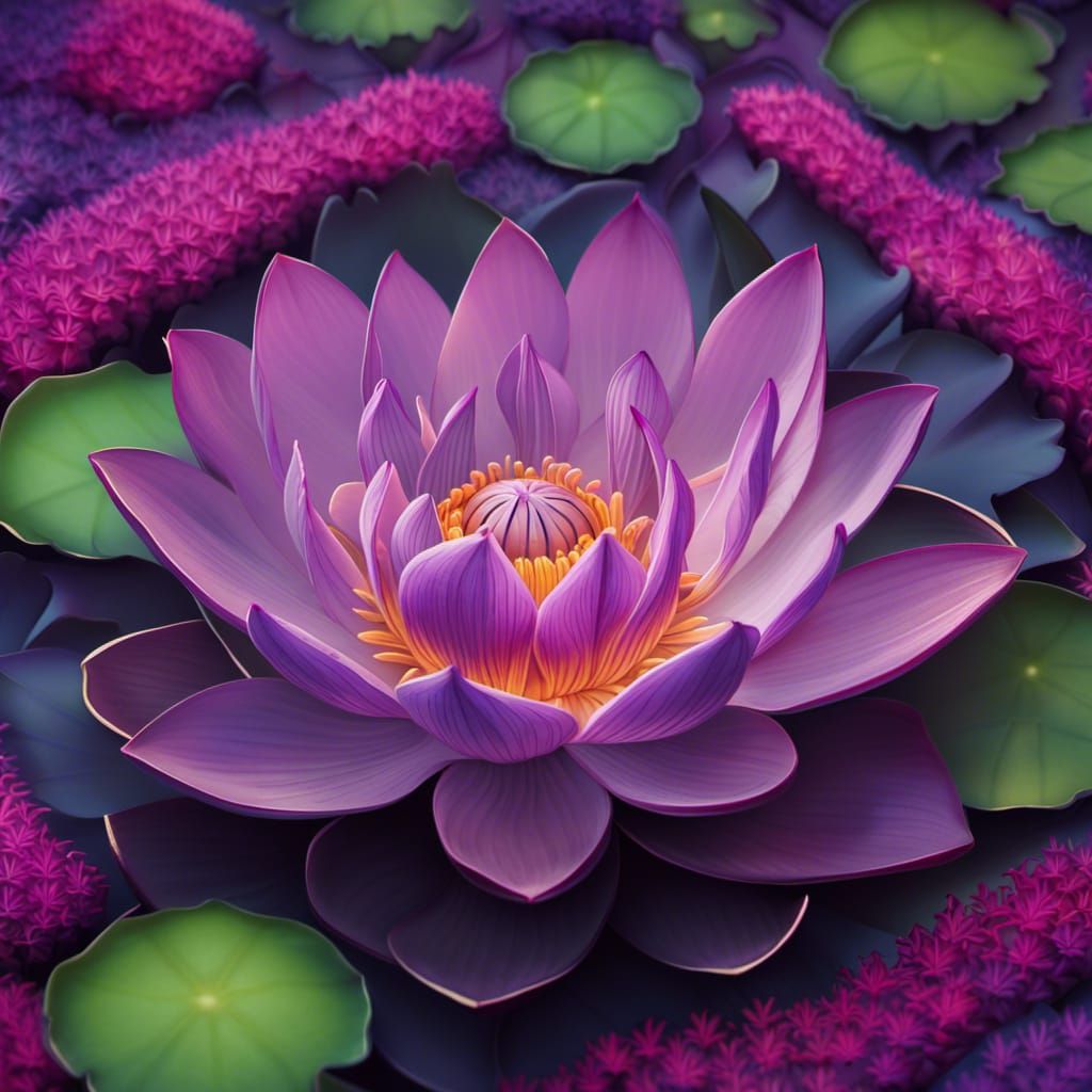 Shiny Purple Lotus Flower in Detailed Matte Painting