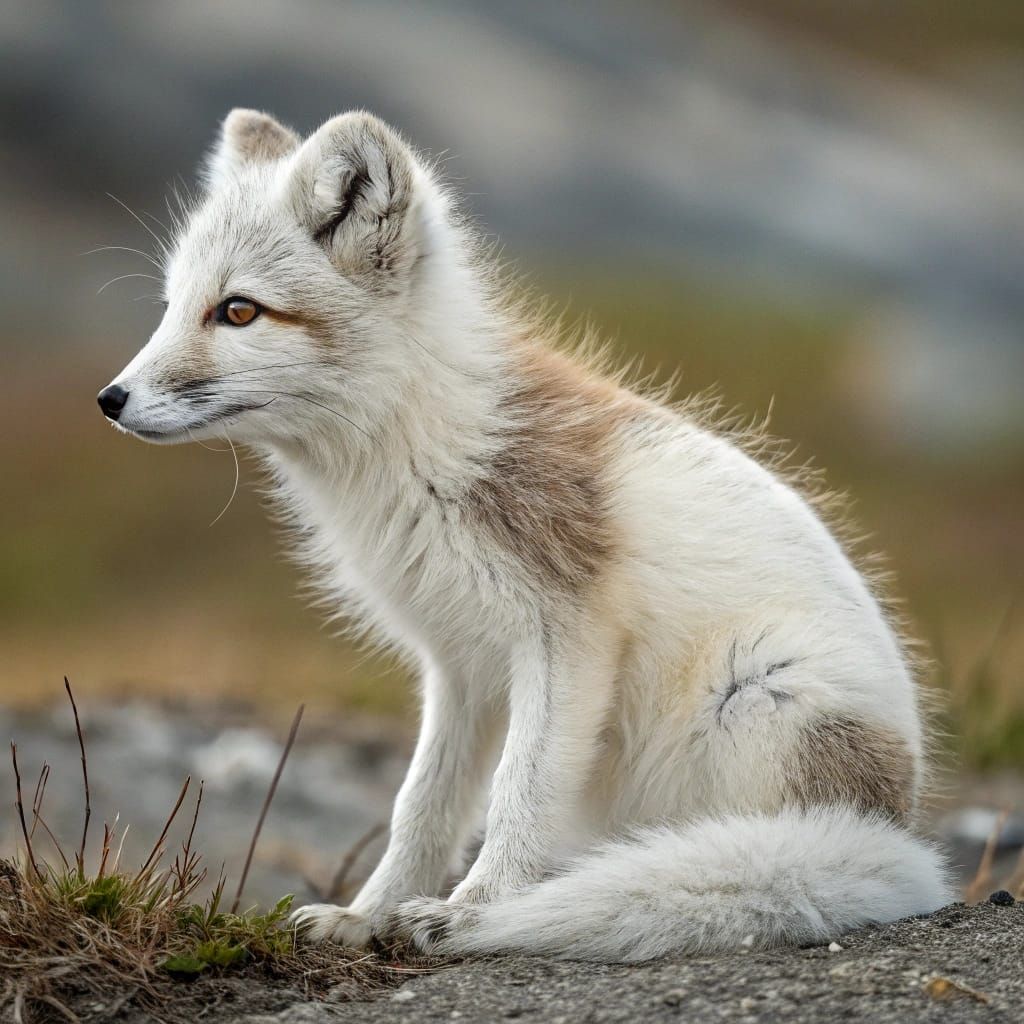 Arctic Fox changing from its winter to summer coat