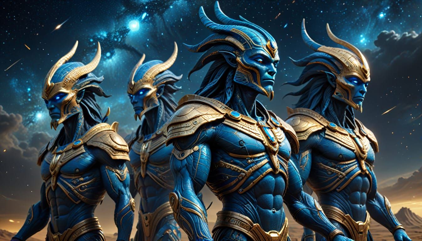 Anunnaki Aliens in Mesopotamian Sci-Fi Oil Painting