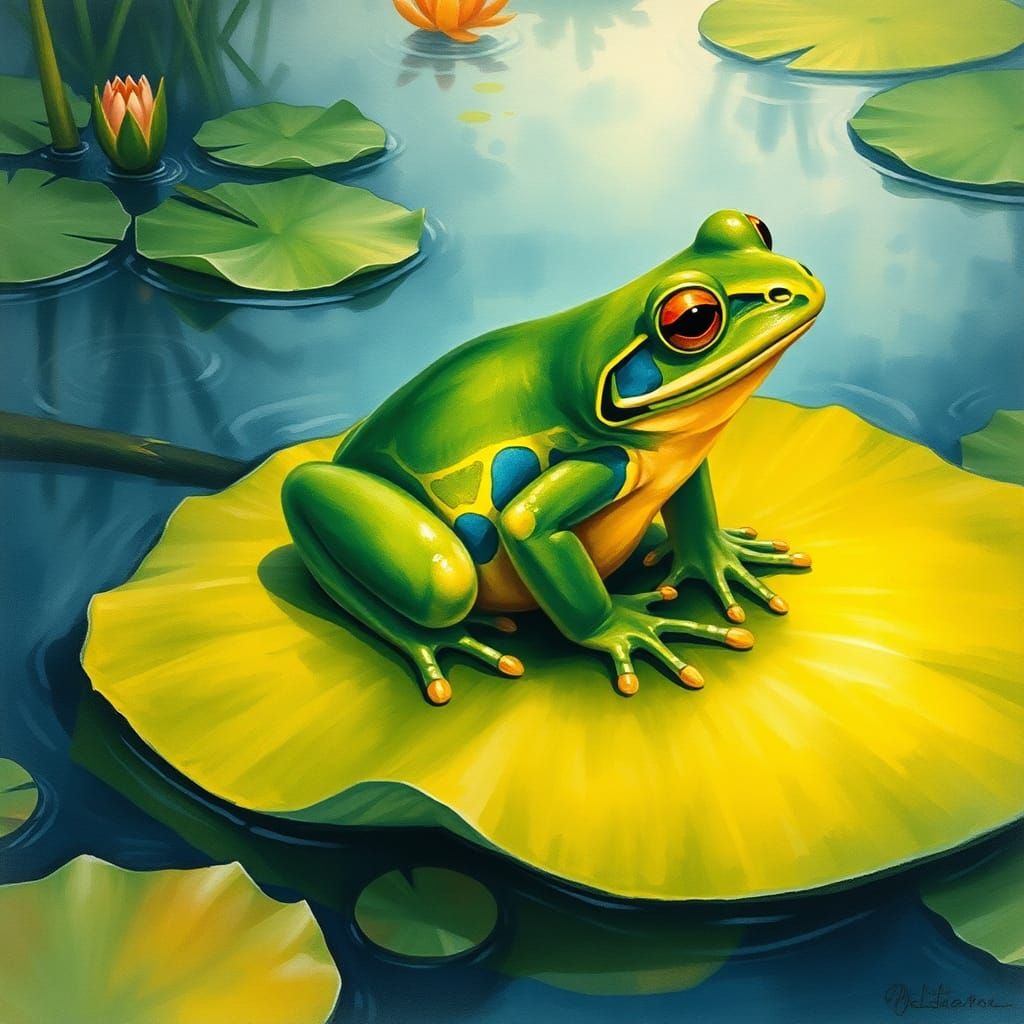 Impressionistic Frog on Lily Pad