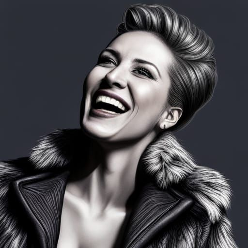 Laughing Female Mafia Boss in Fur Coat