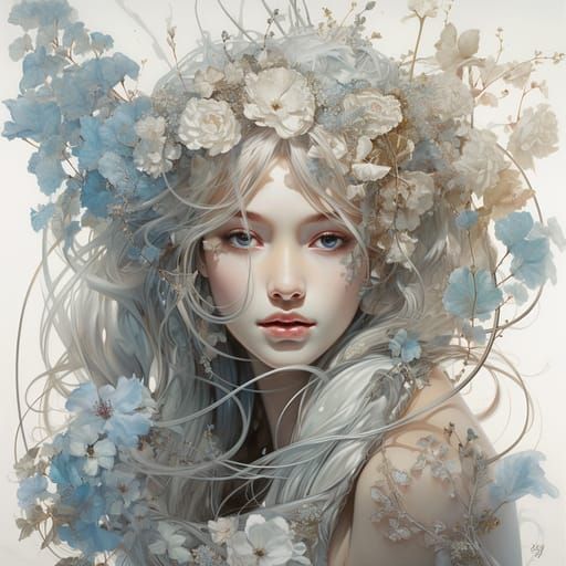 Floral Fairy Sepia Painting in Anime Art Style