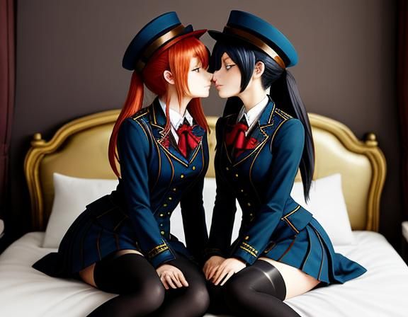Steampunk Anime Twins: A Kiss in the Bedroom