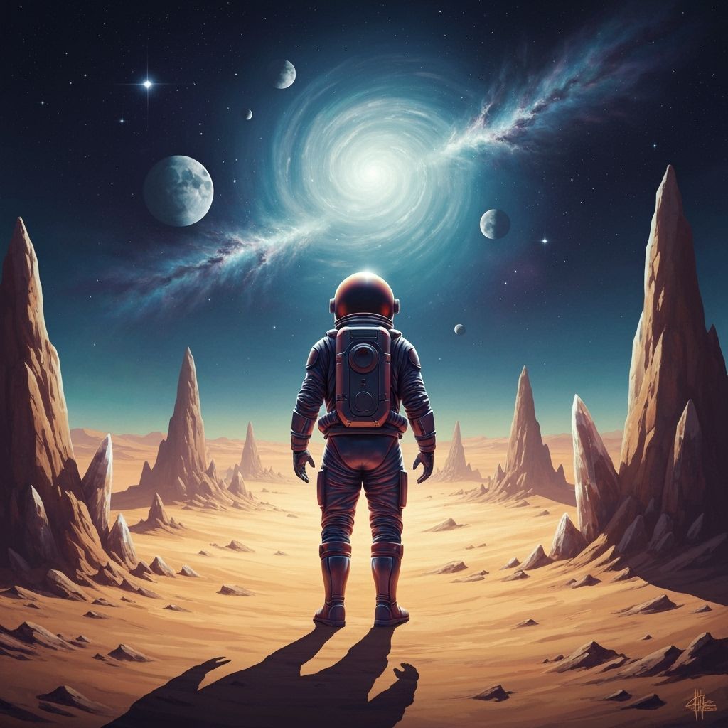 Astronaut on Alien Planet in Retro Style