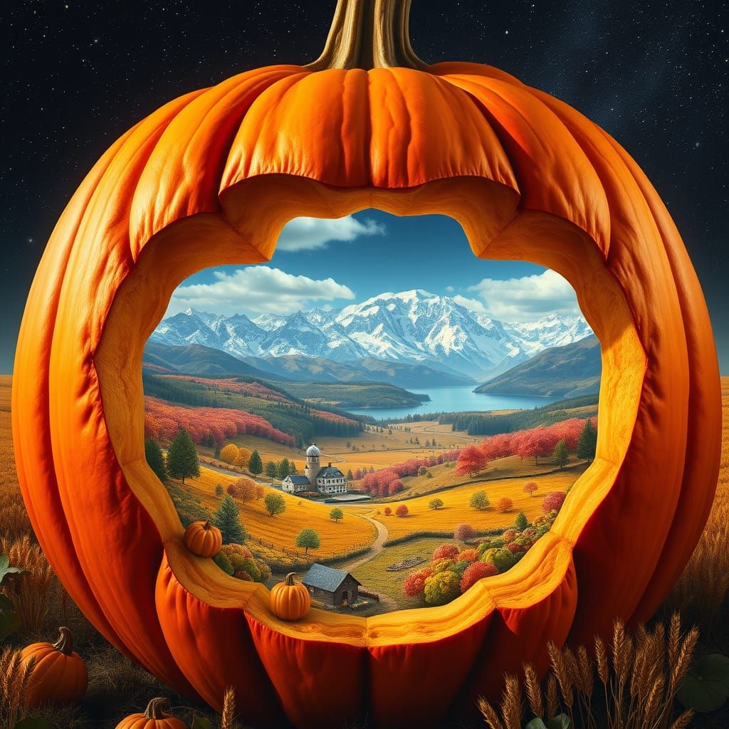 Majestic Pumpkin Autumn Landscape Portrait