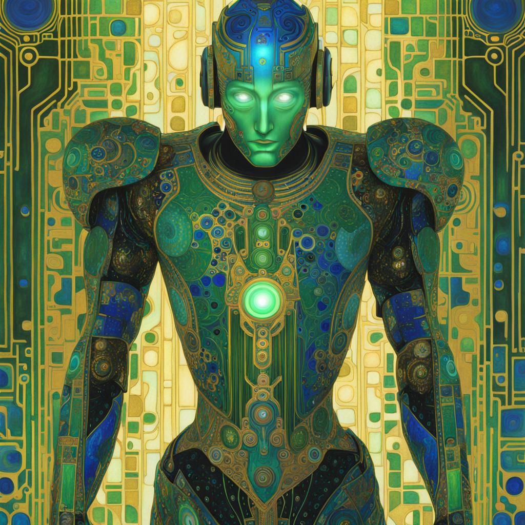Humanoid Robot in Gustav Klimt Style