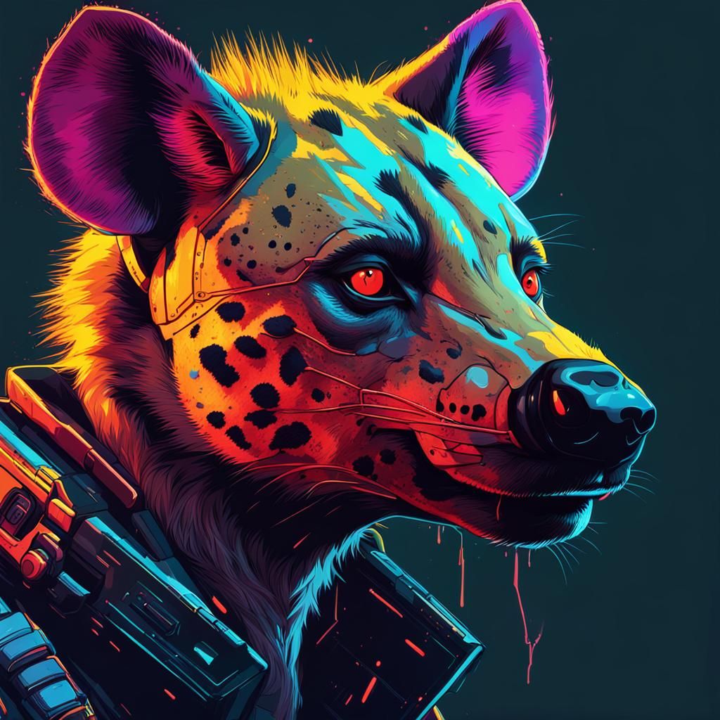 Cyberpunk Hyena Portrait in Neon Noir Style