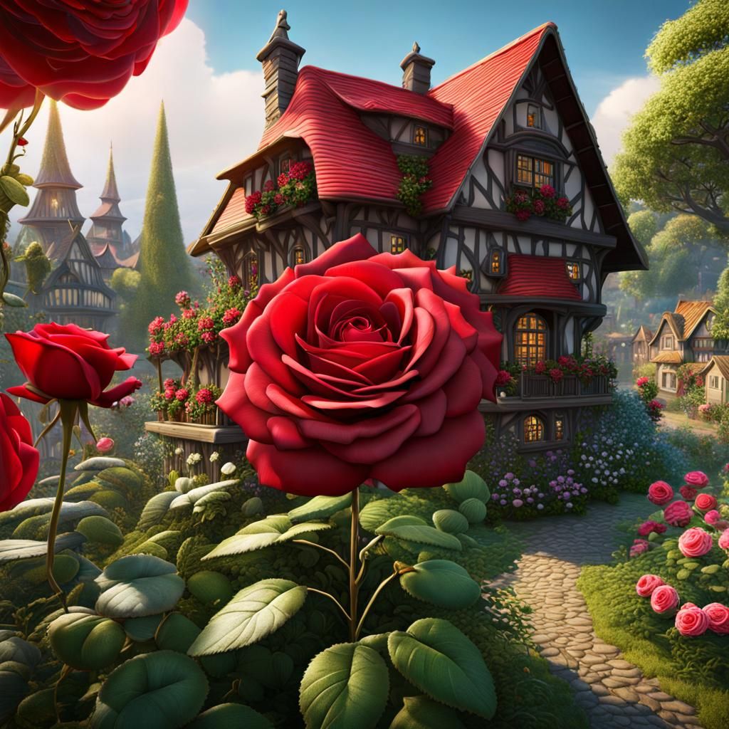 Giant Rose Village: Fantasy Concept Art