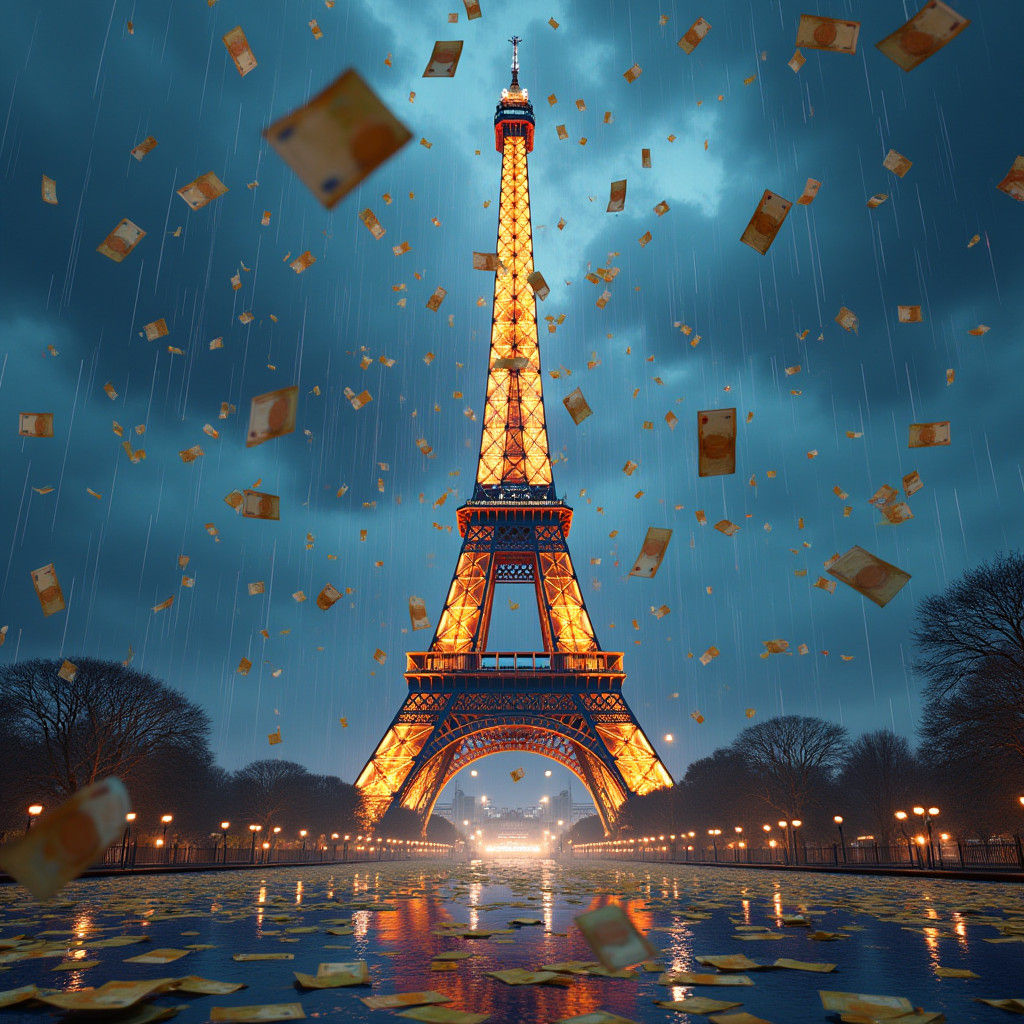 Rain of Money in Paris: Digital Dreamscape