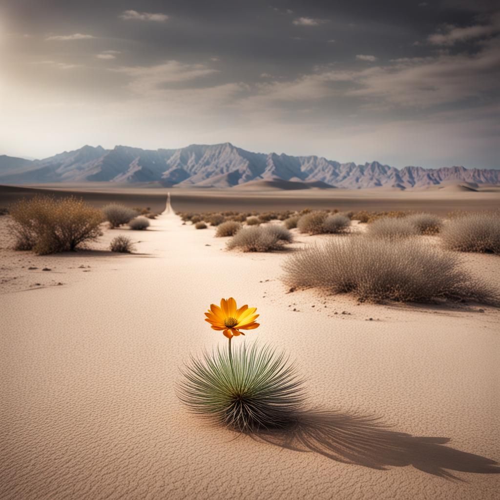 Solitary Desert Path with Flower, Matte Painting