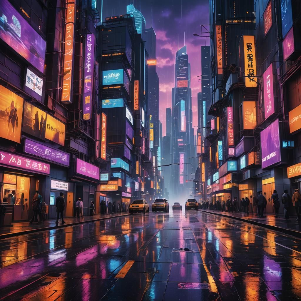 Neon Futuristic Cityscape Concept Art in Hyperrealism
