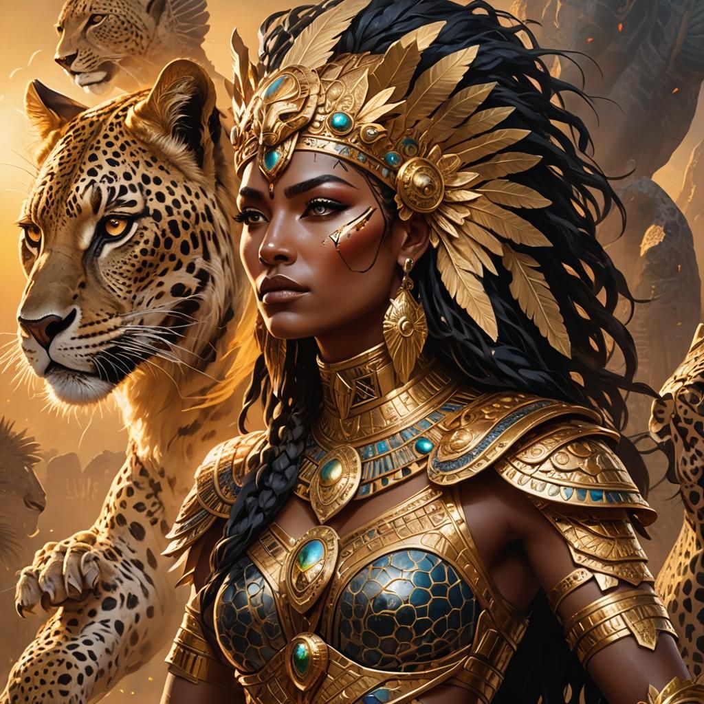 Goddess Riding a Leopard in Fantasy Art Style