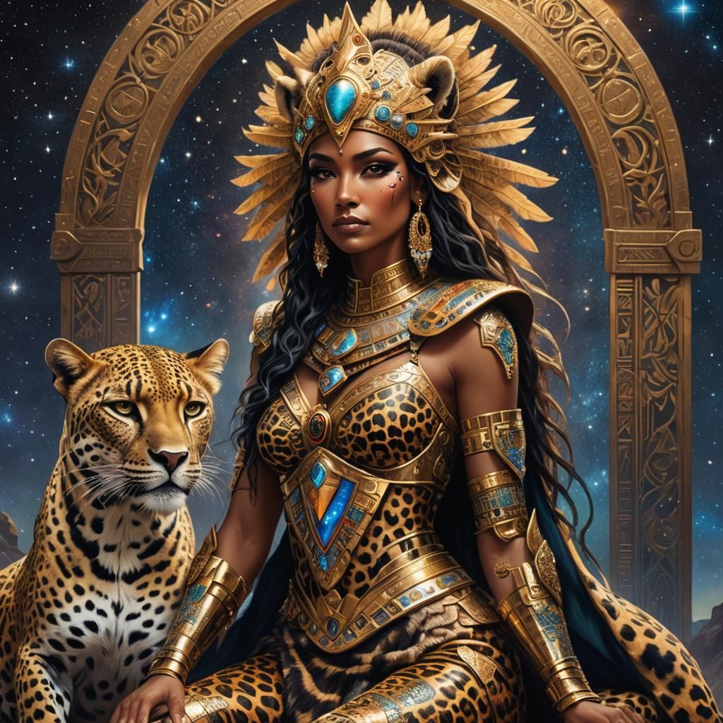 Elven Goddess on Leopard in Galactic Fantasy Style